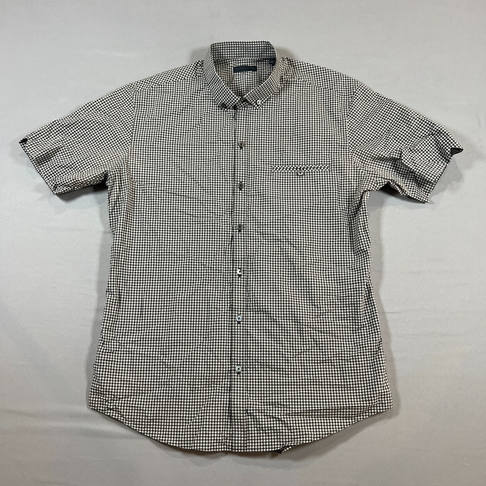 Zachary Prell Button Down Shirt Mens Large White Black Gingham Check Cotton